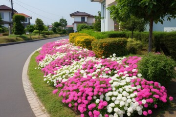 Simple flower garden for the sunny area next to the road