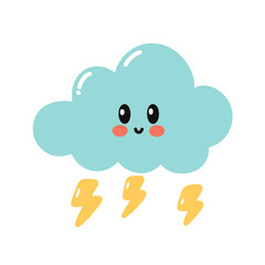 Cloud and thunder cartoon character icon.