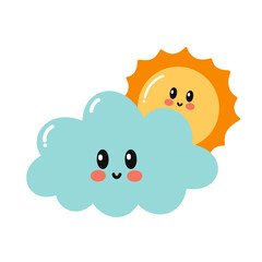 Cloud with Sun cartoon character icon.