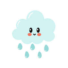Cloud with rain cartoon character icon.
