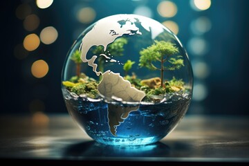 Fototapeta na wymiar world globe with clean water inside