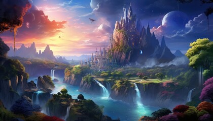 anime fantasy land digital art, painting, 3d illustration