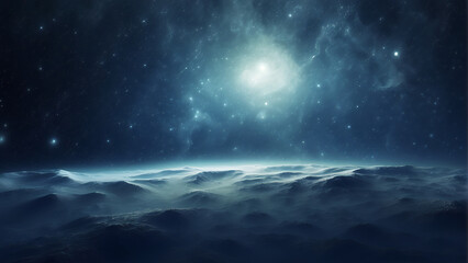 Glowing Stars Illuminate Space Background, View from Another Planet, Captivating Cosmic Scene