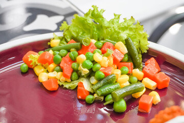 Fresh colorful salad consisting of boiled vegetables and some grains. Concept for healthy food, fat loss, weight loss, diet menu, vegetarian vegan, whole organic food, omega-3, dietary fiber.