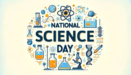Foto op Plexiglas Vector style illustration for national science day with science symbols. © Milano