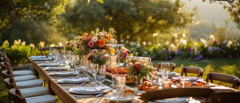 Sunset Mother's Day Feast Outdoors, Non-monogamous Family Enjoys Laughter And Gourmet Meals In Elegant Setting.