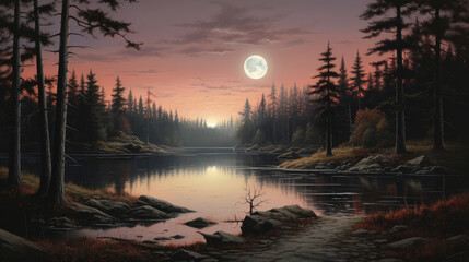 Twilight Calm: Serene Landscape with Silhouetted Nature
