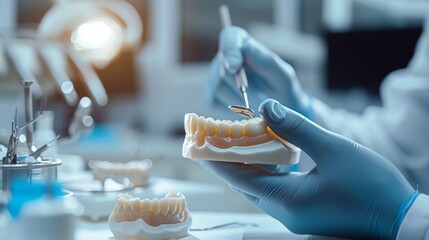 Dental prosthodontist creating a custom tooth restoration with CAD/CAM technology