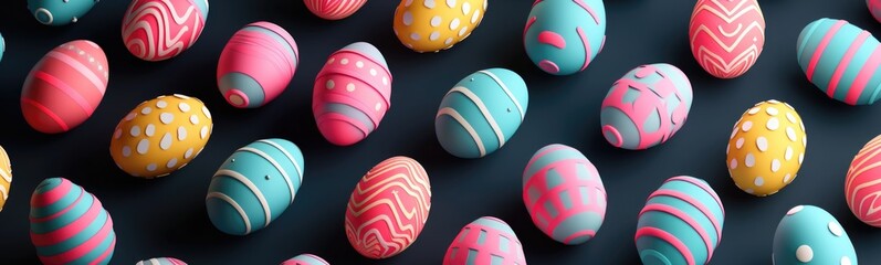 Fototapeta premium Easter eggs on blue background . Banner