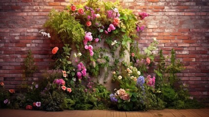 
Floral Elegance: Wooden Floor and Brick Wall Floral Photo Backdrop
