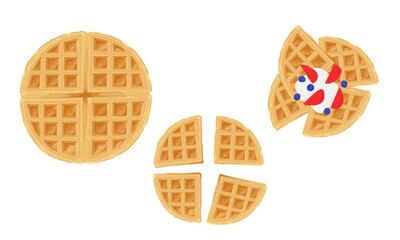 Round waffles. Hand drawn vector illustration. Classic American waffles.
