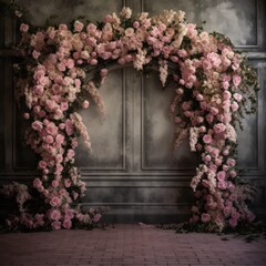 
Floral Elegance: Wooden Floor and Brick Wall Floral Photo Backdrop
