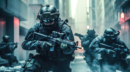 Urbanpecial Forc Breaching Operation: A Thrillingcene with Light Green and Black Gear