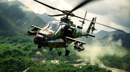 Light Green and Black Attack Helicopter in Combat