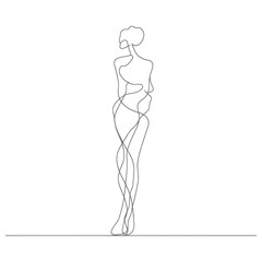 Fototapeta na wymiar aesthetic woman with continuous line art style black color only