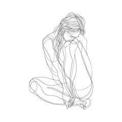 aesthetic woman with continuous line art style black color only