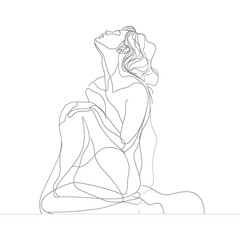 aesthetic woman with continuous line art style black color only