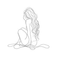 aesthetic woman with continuous line art style black color only