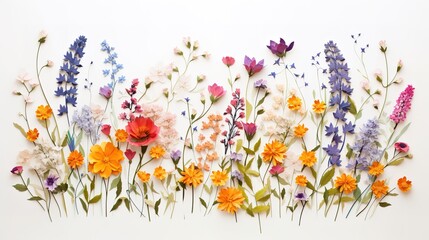 Obraz na płótnie Canvas beautiful wildflowers on white paper background, generative ai, generative, ai