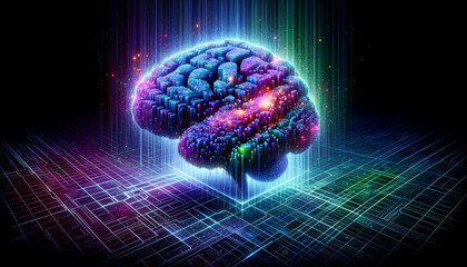 Futuristic Brain Structure Disintegrating into Digital Blocks