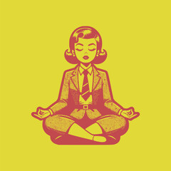 Fototapeta na wymiar diverse woman meditating and doing yoga breathing exercise peaceful mind vector illustration