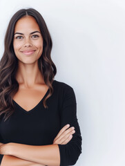 Portrait of a happy young Asian woman isolated from a white background copy space for text.