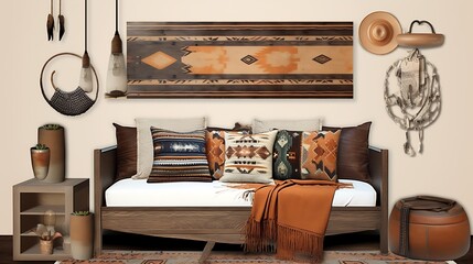 Southwest-themed key holder in an earthy, Native American-inspired space