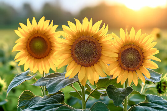 Sunflowers Blooming in Morning Light. Symbolizing the Vitality of a New Day.