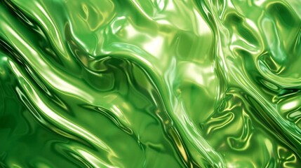texture of liquid metal in spring green color with highlights, closeup