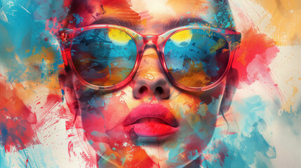 Woman with sunglasses in vibrant art.