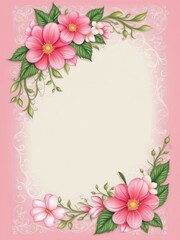 Pink Floral Border design for invitation or card