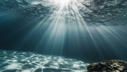 Foto auf Acrylglas sun rays in the water, underwater scene with sun rays wallpaper sunlight underwater national light , sky, sea, water, ocean, light, underwater, sun, cloud, blue, dark, nature, deep © Bilawl