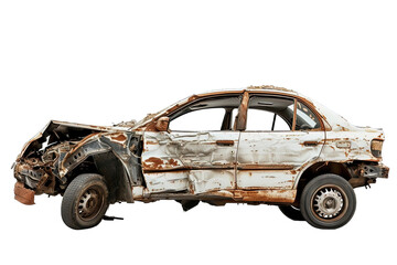 Rusted Destroy Car Isolated - obrazy, fototapety, plakaty