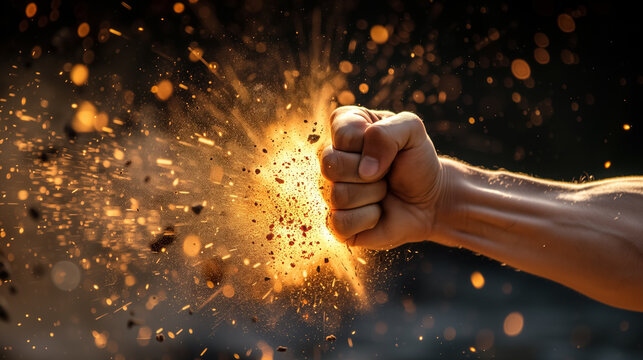 Fierce punch with explosive golden sparks.