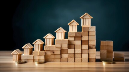 Wooden building blocks as a symbol of growth and success in business, Generative AI illustrations.