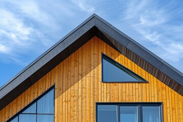 Fototapeta na wymiar Wooden gabled roof on new modern house with window
