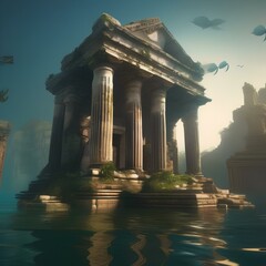 Obraz premium Underwater ruins, Submerged ruins of an ancient civilization with crumbling temples and forgotten treasures1
