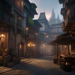 Fantasy city of thieves, Lawless city ruled by thieves' guilds and shadowy criminals amidst narrow alleyways and secret passages1 - obrazy, fototapety, plakaty