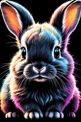 Cute Colourful Baby Bunny Illustration, Adorable Multicoloured Bunny Wallpaper, Cute baby rabbit wallpaper, cute baby animals for kid's room decoration, Kid's wall art, Cute beautiful baby animals