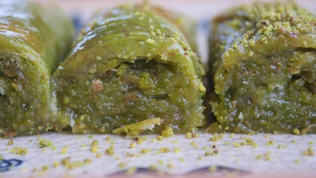handmade turkish dessert baklava on table 
