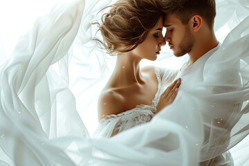 Gorgeous couple on a white background - obrazy, fototapety, plakaty