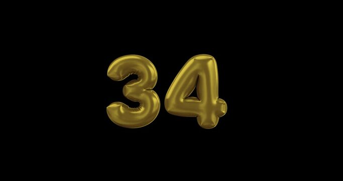 number 34 gold balloons on a black background