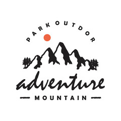 Mountain adventure logo design template, pine tree, tree branch style, vintage and retro for logotype, logo illustration for adventure business