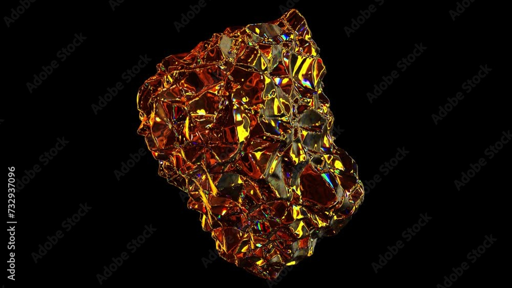 Poster realistic looping 3d animation of the shining precious yellow or orange sapphire or crystal or gemst