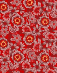 Fototapeten Flower and leaf pattern trendy print design, background, texture, tile, wall print, textile print © Krunal