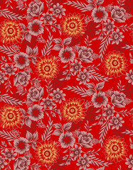 Flower and leaf pattern trendy print design, background, texture, tile, wall print, textile print