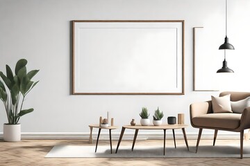 Frame mockup, single vertical ISO A paper size, reflective glass, mockup poster on the wall of living room. Interior mockup. Apartment background. Modern interior design. 3D render