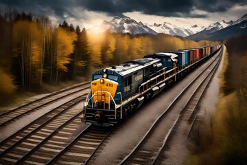 freight train locomotive with freight - obrazy, fototapety, plakaty