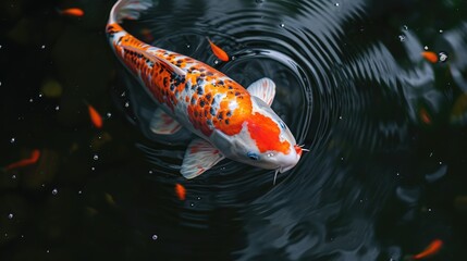 Koi close-up on a black background in a water body