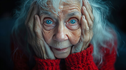 Senior woman with depression sitting with her head in her hands at home ,generative ai